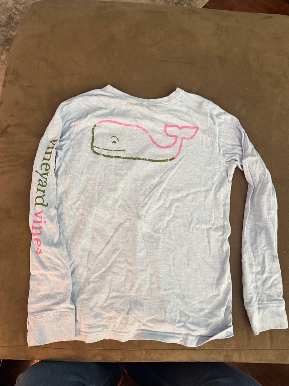 Vineyard Vines Light Blue Long-Sleeve Whale Tee with Pink & Olive Accents
